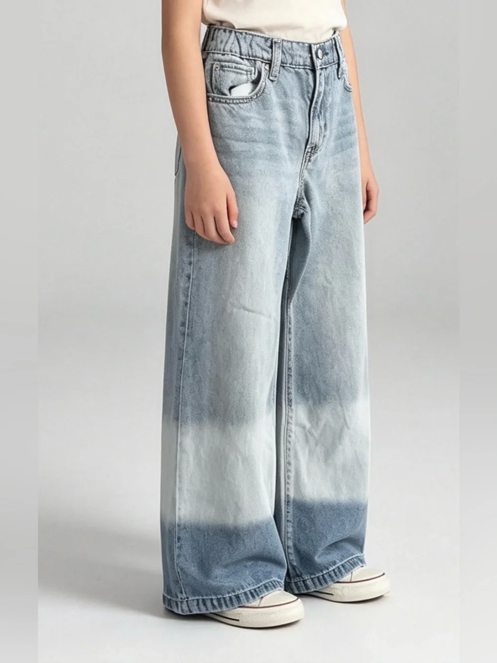 GAP Girls High Rise Ankle Colorblock Light Wash Jeans Size 14 Cotton Adjust